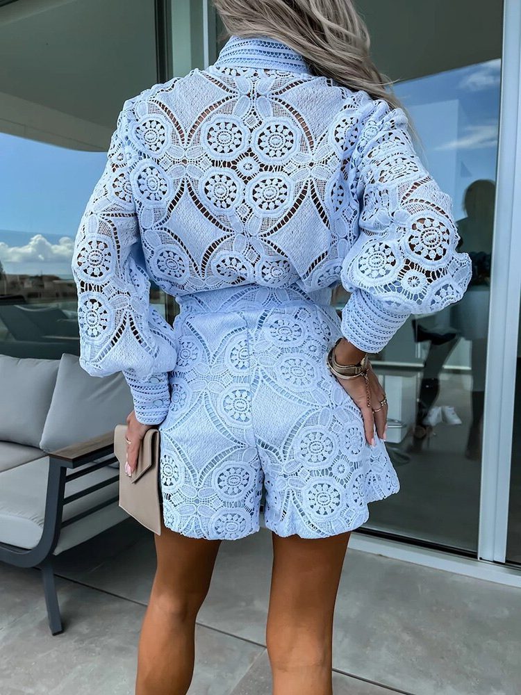 Robe Courte en Dentelle à Manches Longues pour Femme - View 4