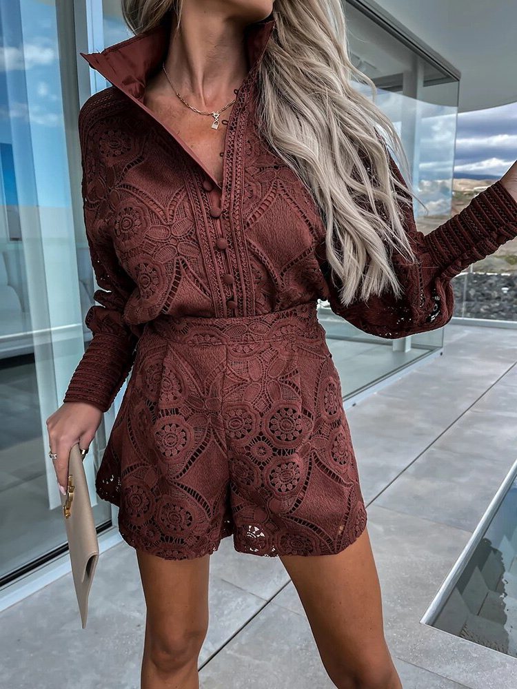 Robe Courte en Dentelle à Manches Longues pour Femme - View 5
