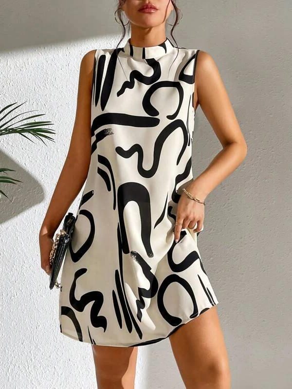 Robe Courte Ligne A Motif Graphique pour Femme - Abricot