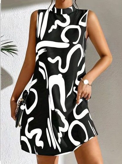 Robe Courte Ligne A Motif Graphique pour Femme - Noir