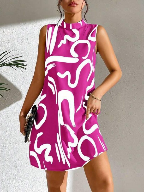 Robe Courte Ligne A Motif Graphique pour Femme - View 8