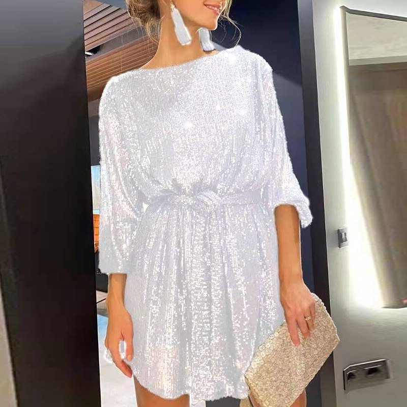 Robe Courte Pailletée Manches Courtes pour Femme