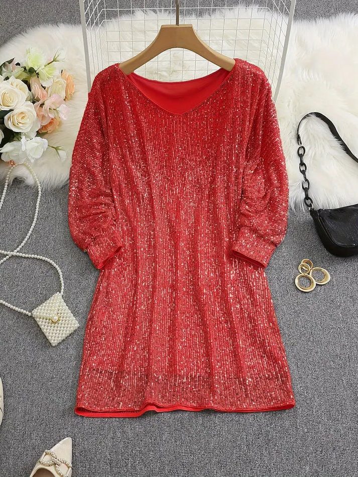 Robe Courte à Paillettes Épaules Dénudées pour Femme - View 6