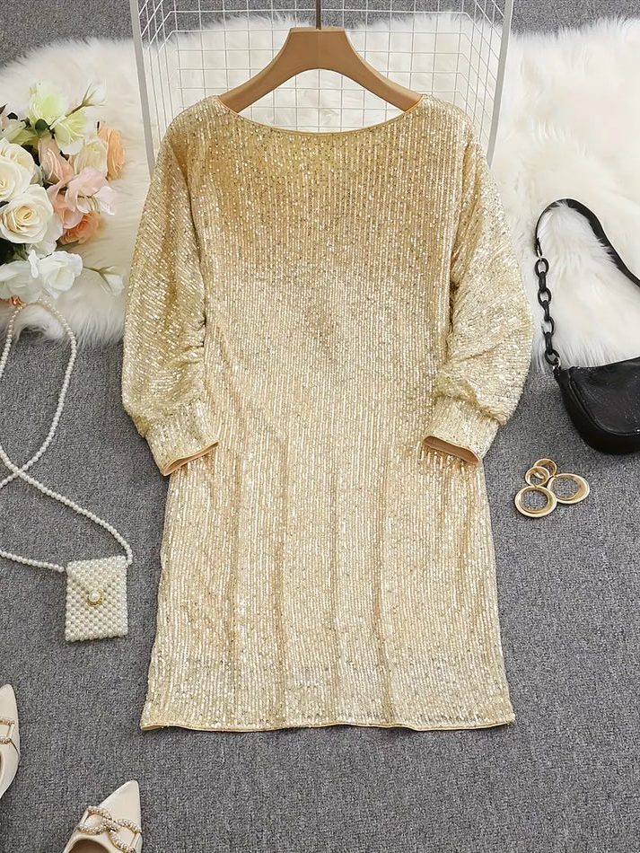 Robe Courte à Paillettes Épaules Dénudées pour Femme - View 7