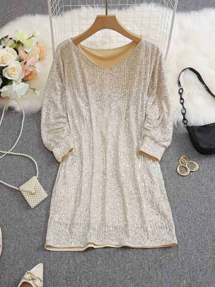 Robe Courte à Paillettes Épaules Dénudées pour Femme - View 8