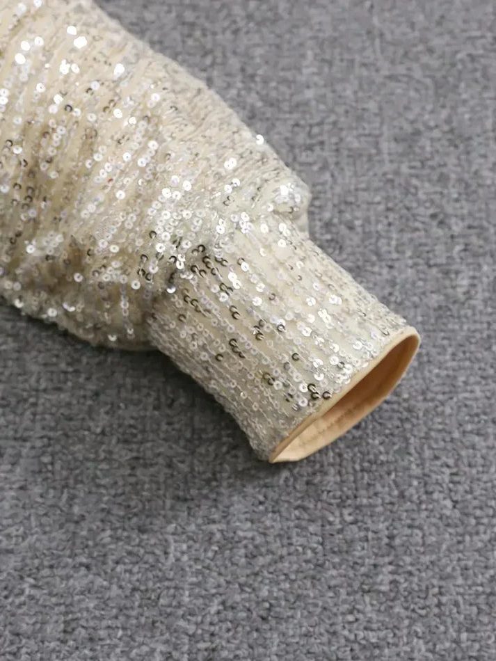 Robe Courte à Paillettes Épaules Dénudées pour Femme