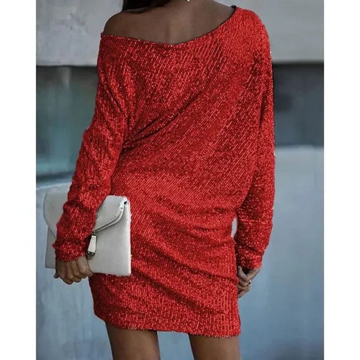 Robe Courte à Paillettes Épaules Dénudées pour Femme - View 4