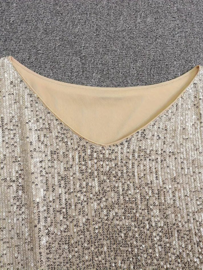 Robe Courte à Paillettes Épaules Dénudées pour Femme - View 5