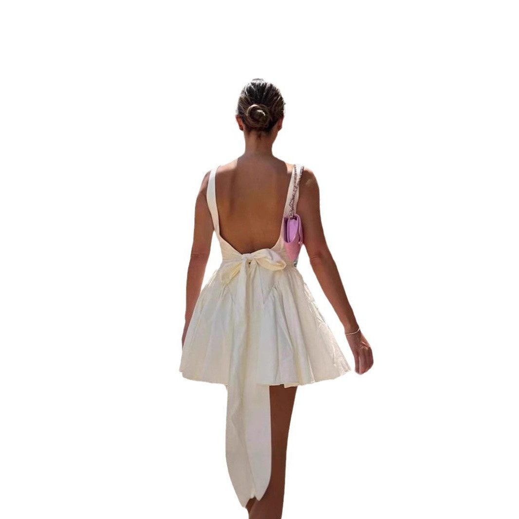 Robe Courte Évasée Col Bénitier pour Femme