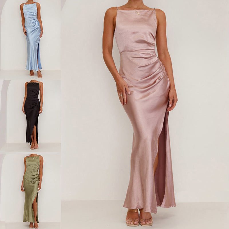 Robe de Soirée en Satin avec Fente pour Femme - View 2