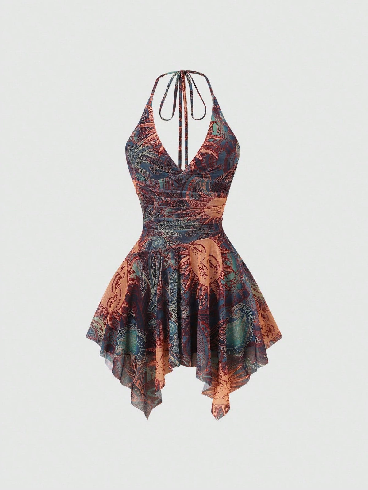 Robe D'Été Asymétrique Imprimée pour Femme - Multicolore
