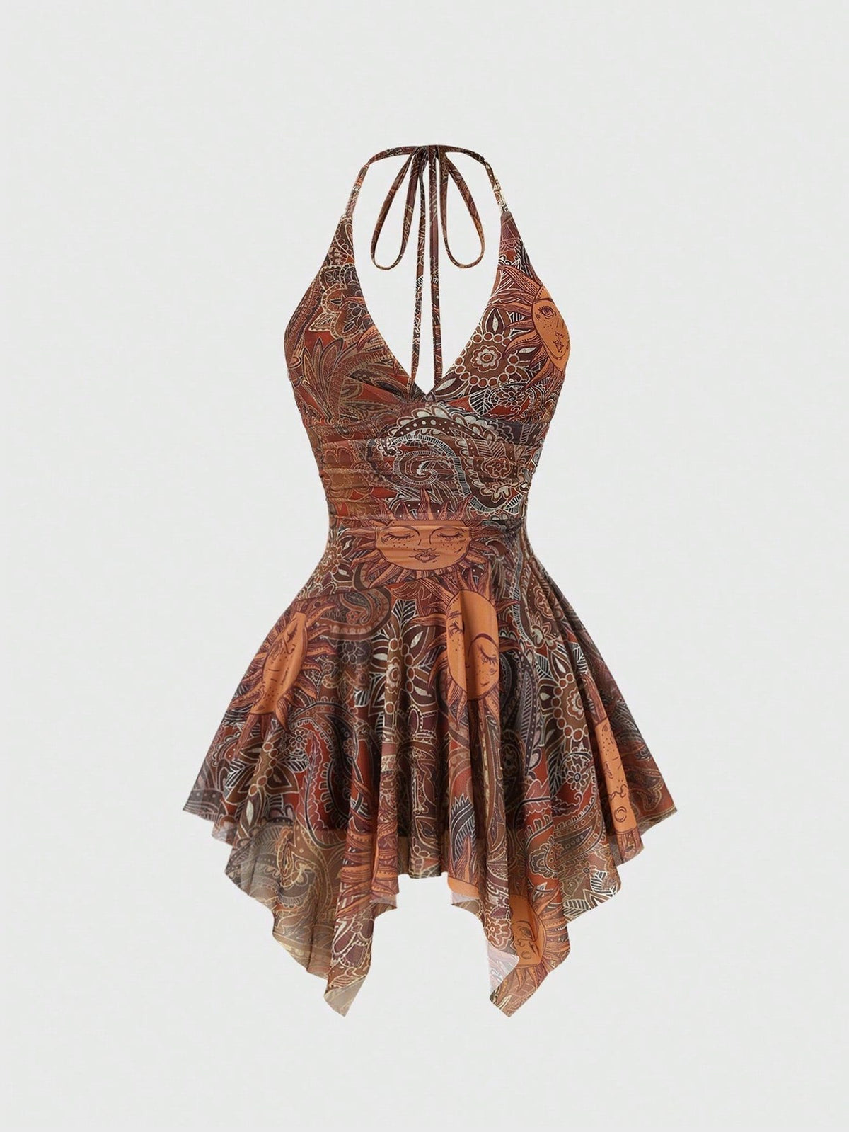 Robe D'Été Asymétrique Imprimée pour Femme - Marron