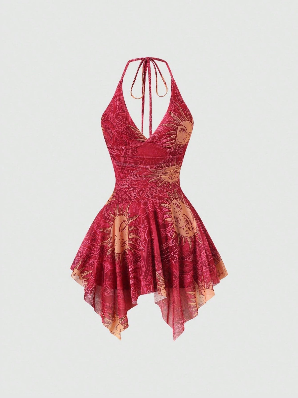 Robe D'Été Asymétrique Imprimée pour Femme - Rouge