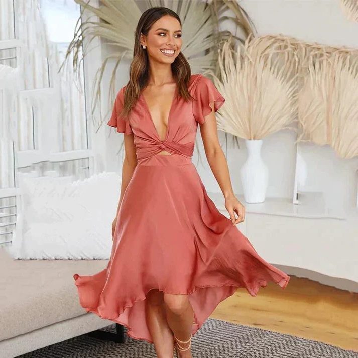 Robe D'Été Portefeuille avec Manches Courtes pour Femme