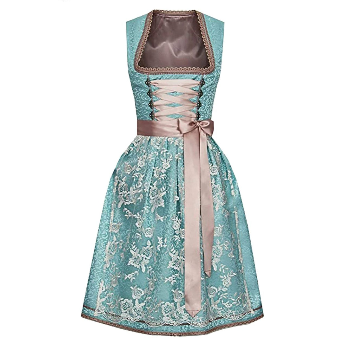 Robe Fleurie Lacée avec Corset pour Femme - Turquoise-Rose
