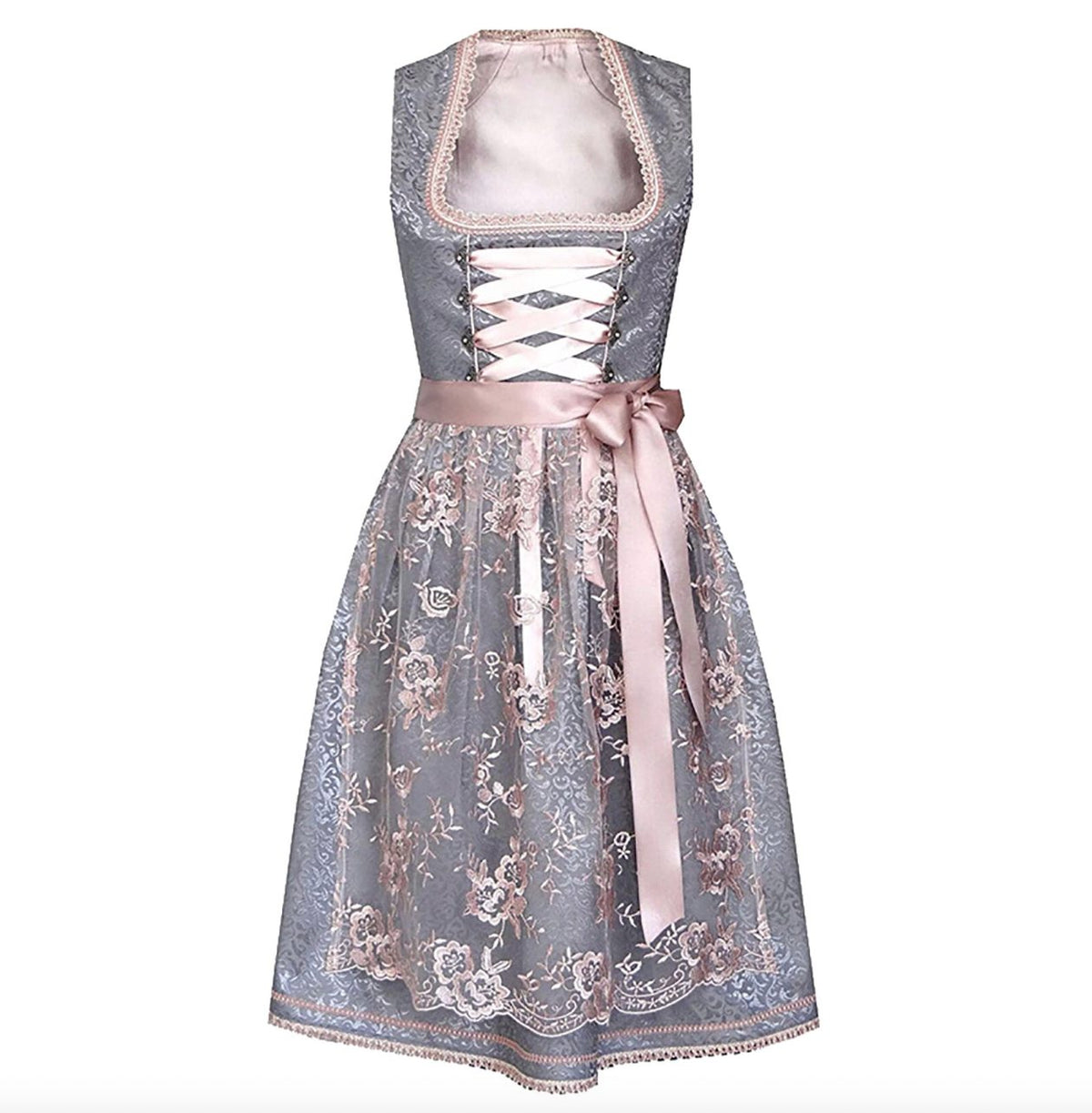 Robe Fleurie Lacée avec Corset pour Femme - Gris rosé