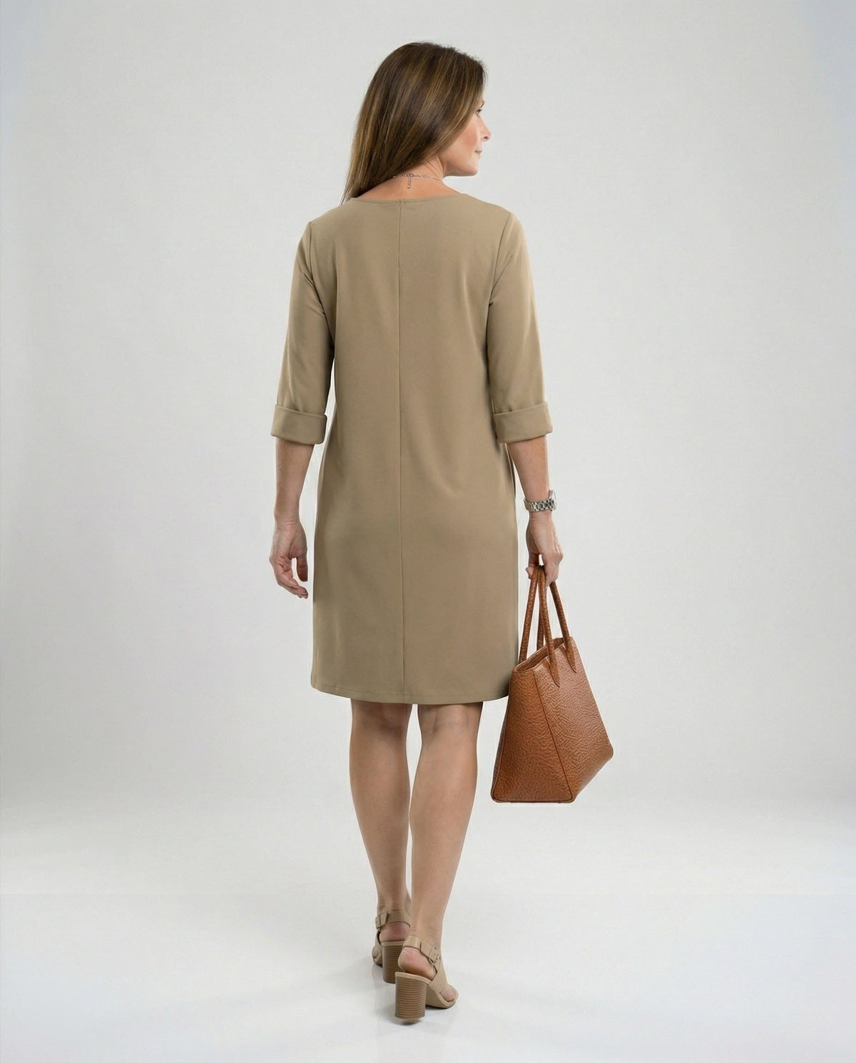 Robe Trapèze avec Manches Trois-Quarts pour Femme