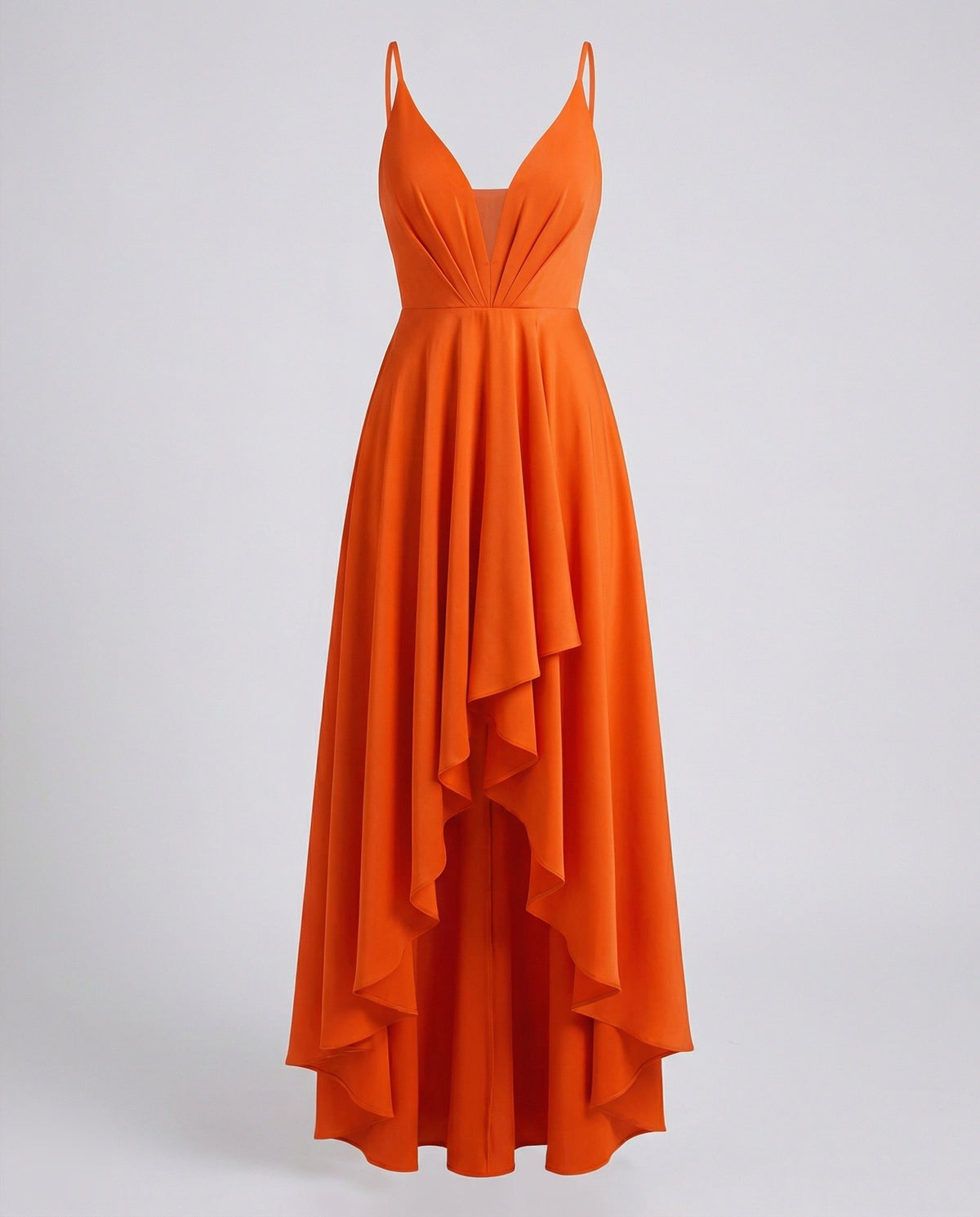 Robe Longue Asymétrique Col V Bretelles Fines pour Femme - Orange