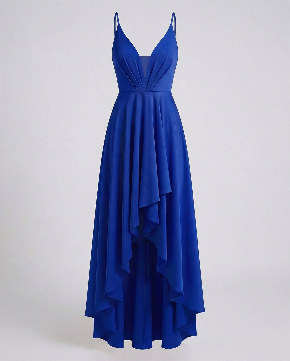 Robe Longue Asymétrique Col V Bretelles Fines pour Femme - Bleu