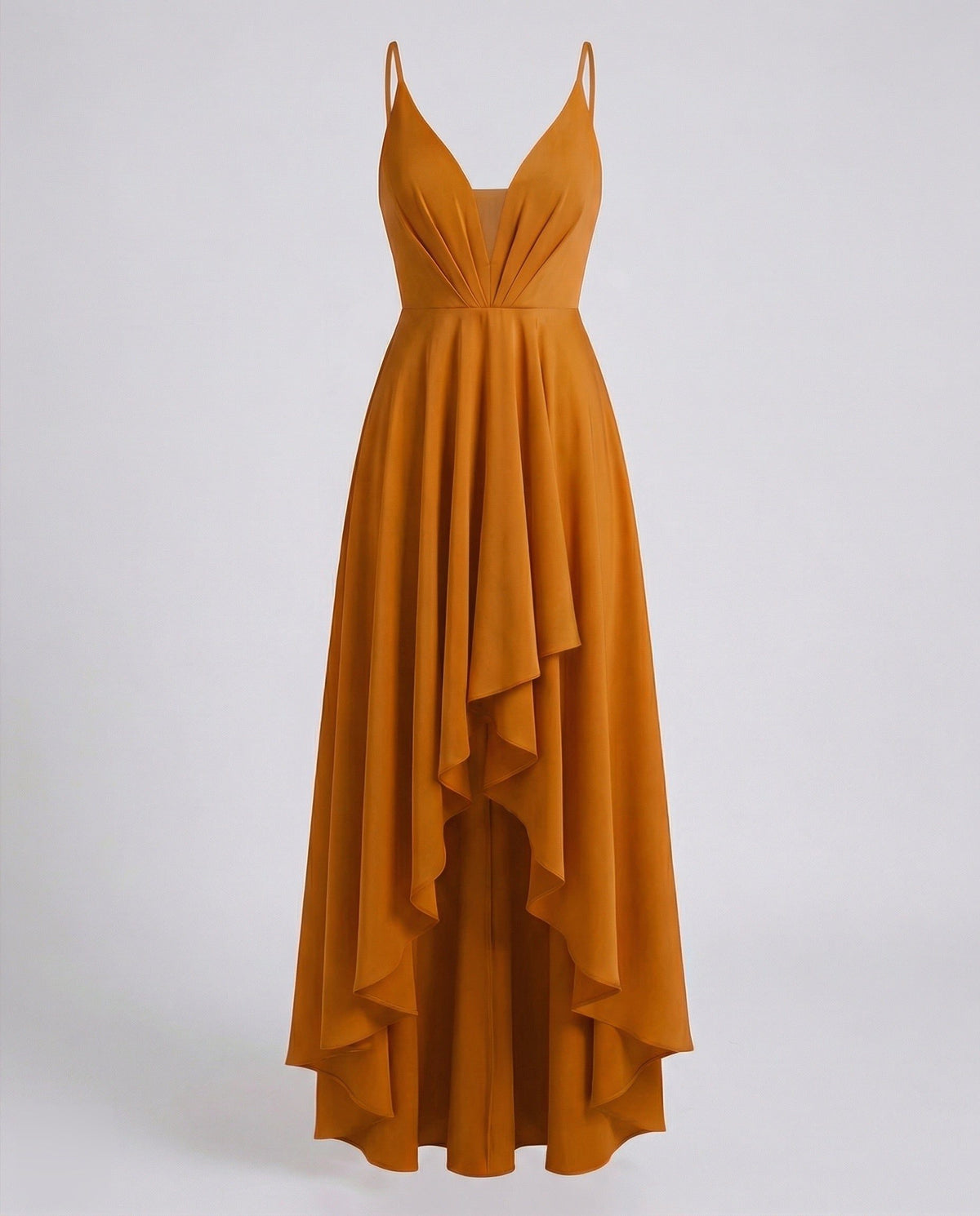 Robe Longue Asymétrique Col V Bretelles Fines pour Femme - Jaune