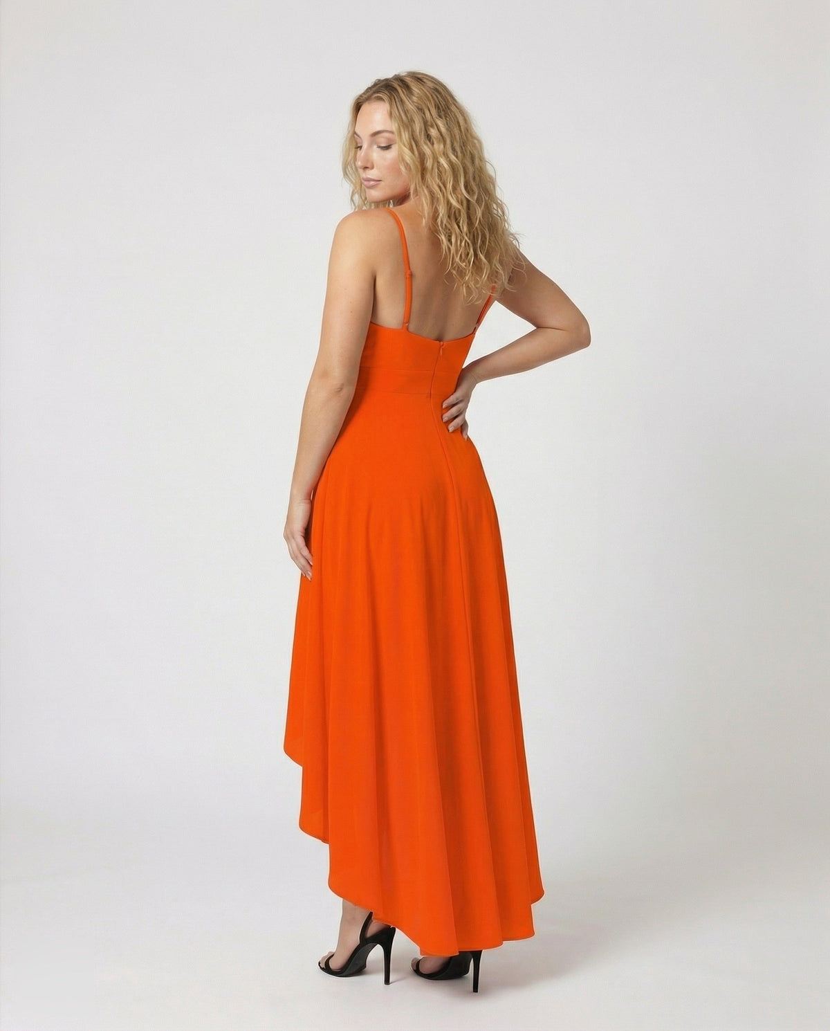 Robe Longue Asymétrique Col V Bretelles Fines pour Femme - View 4
