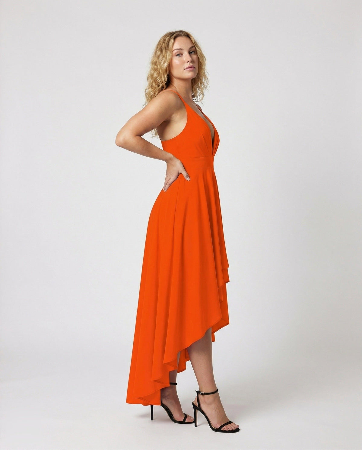 Robe Longue Asymétrique Col V Bretelles Fines pour Femme