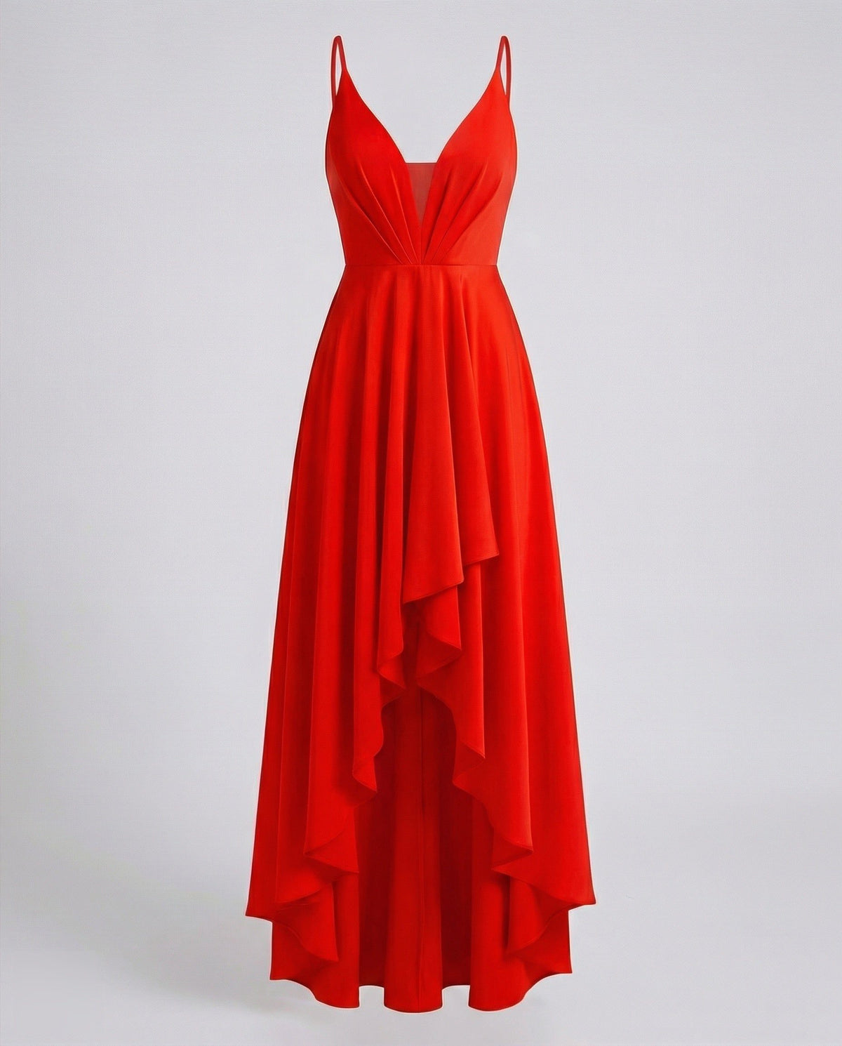 Robe Longue Asymétrique Col V Bretelles Fines pour Femme - Rouge