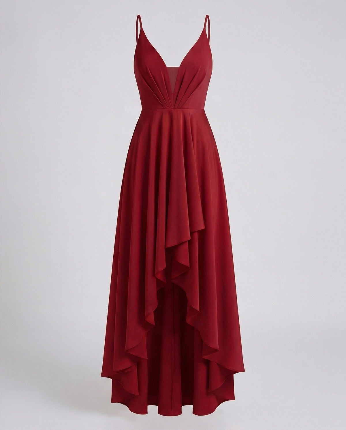 Robe Longue Asymétrique Col V Bretelles Fines pour Femme - Bordeaux