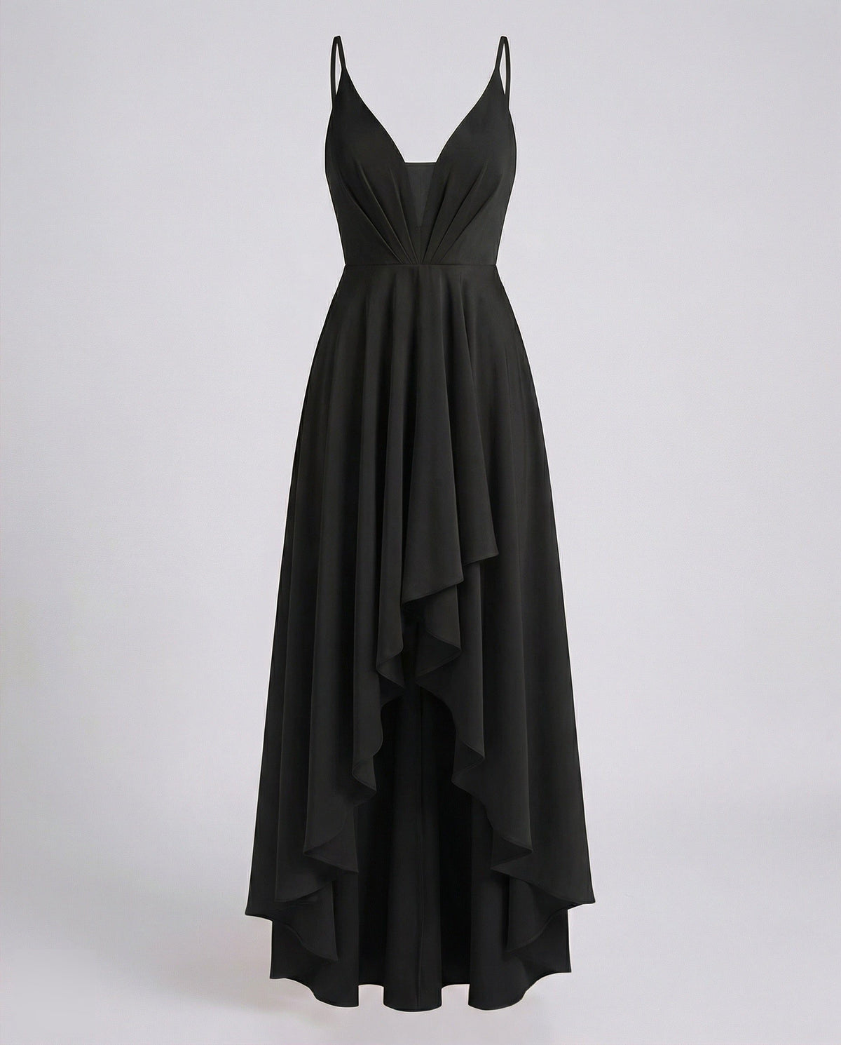 Robe Longue Asymétrique Col V Bretelles Fines pour Femme - Noir