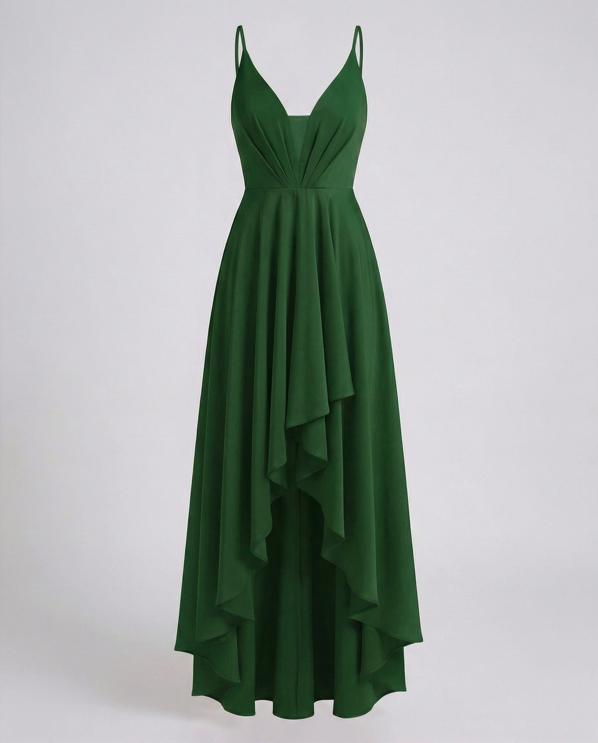 Robe Longue Asymétrique Col V Bretelles Fines pour Femme - Vert