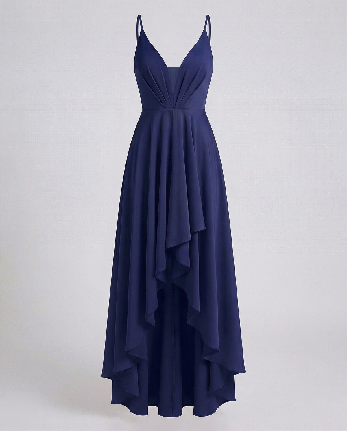 Robe Longue Asymétrique Col V Bretelles Fines pour Femme - Bleu foncé