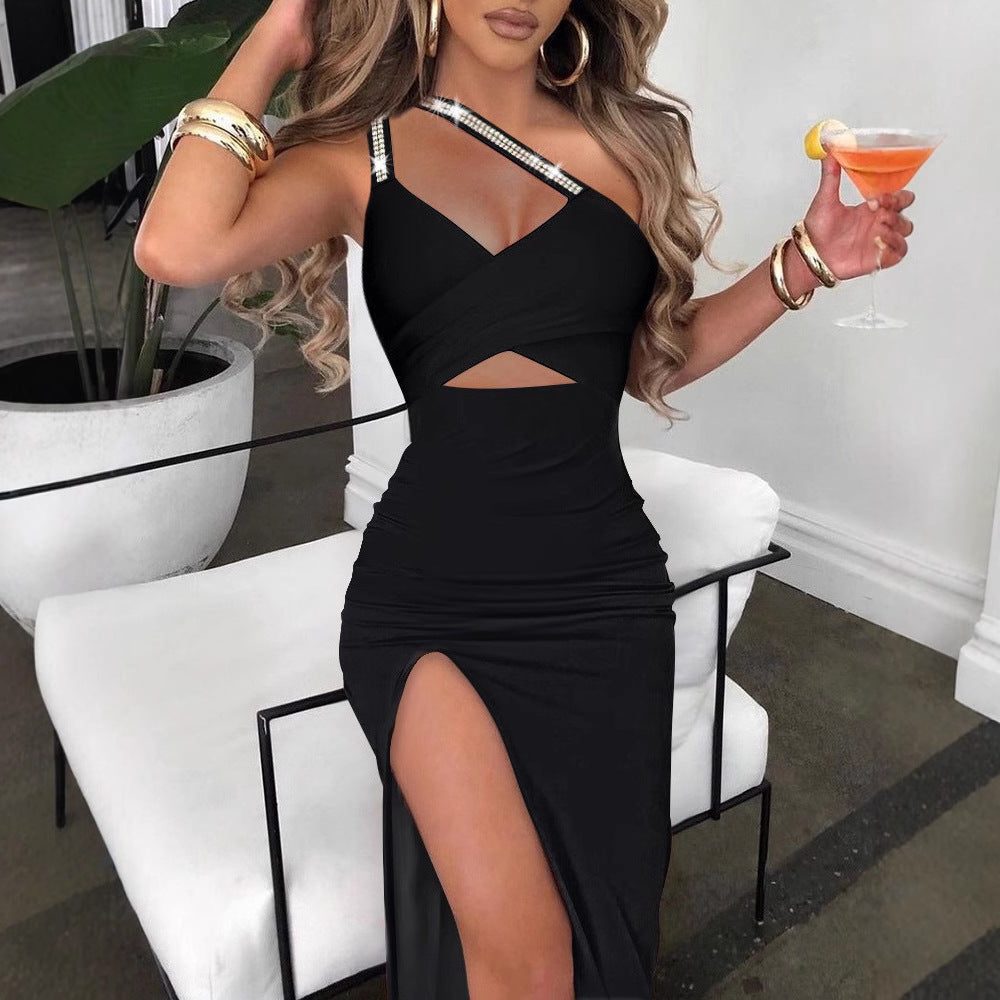 Robe Longue avec Fente et Détails Scintillants pour Femme
