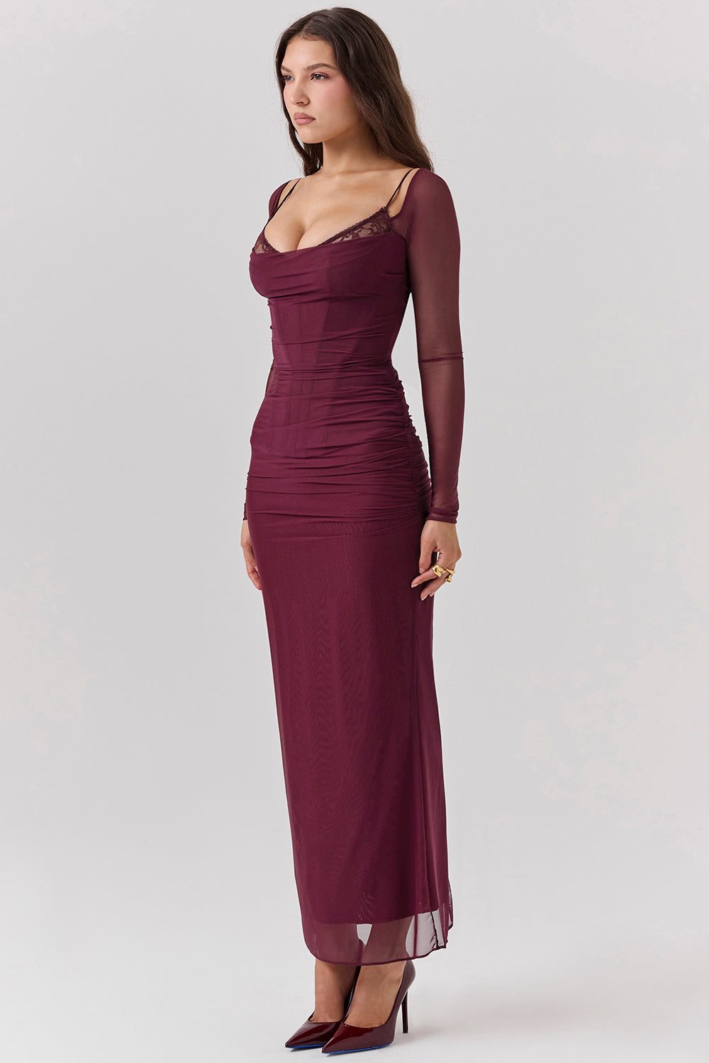 Robe Longue avec Manches Longues et Col V pour Femme - View 12