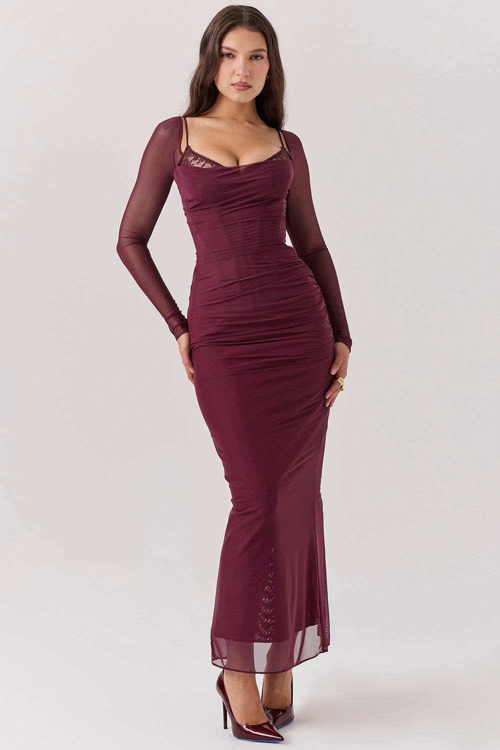 Robe Longue avec Manches Longues et Col V pour Femme - View 13