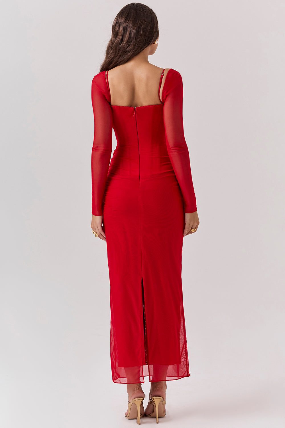 Robe Longue avec Manches Longues et Col V pour Femme