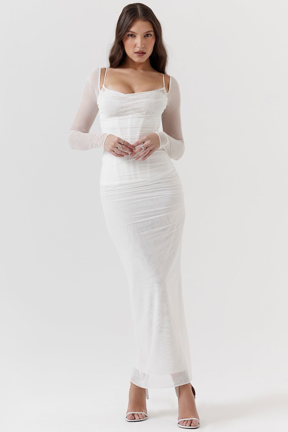 Robe Longue avec Manches Longues et Col V pour Femme - View 30