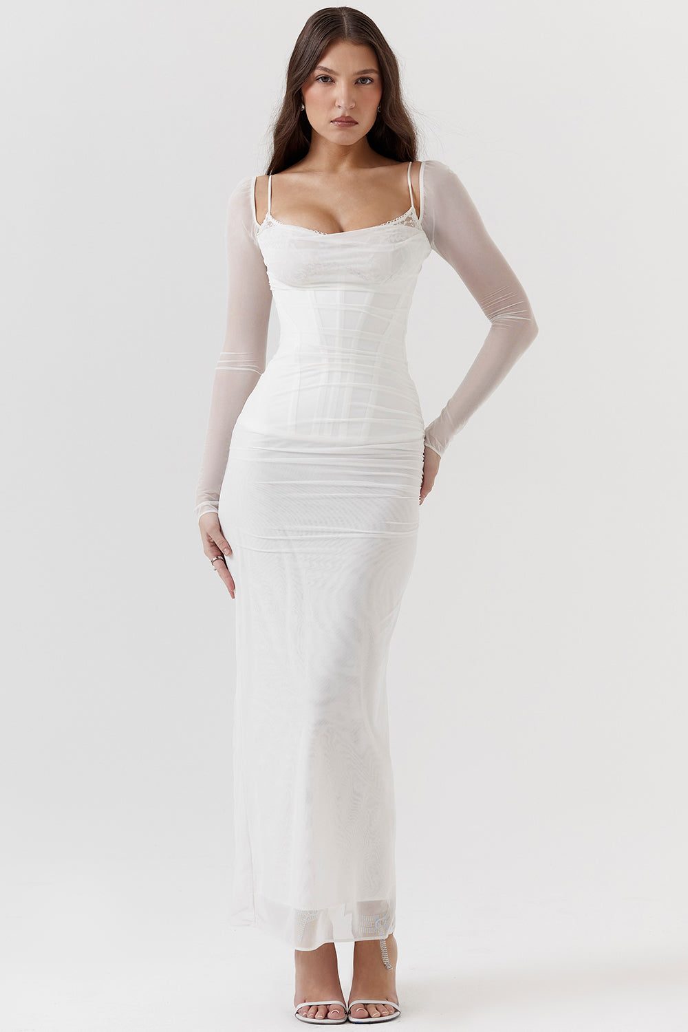 Robe Longue avec Manches Longues et Col V pour Femme - View 36