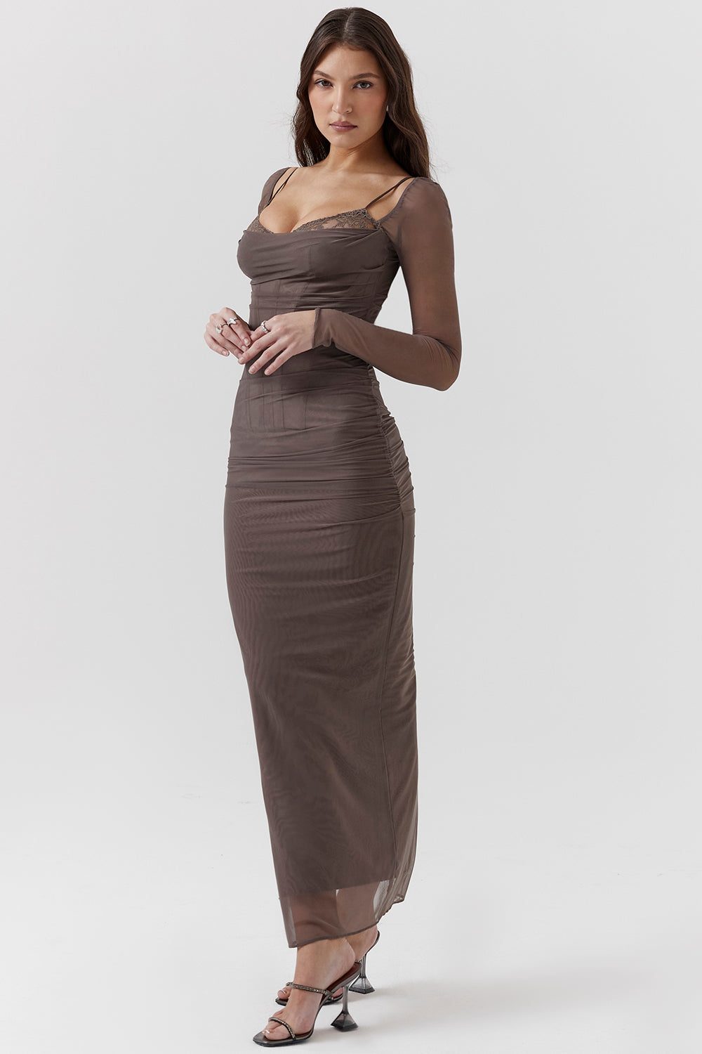 Robe Longue avec Manches Longues et Col V pour Femme - View 42