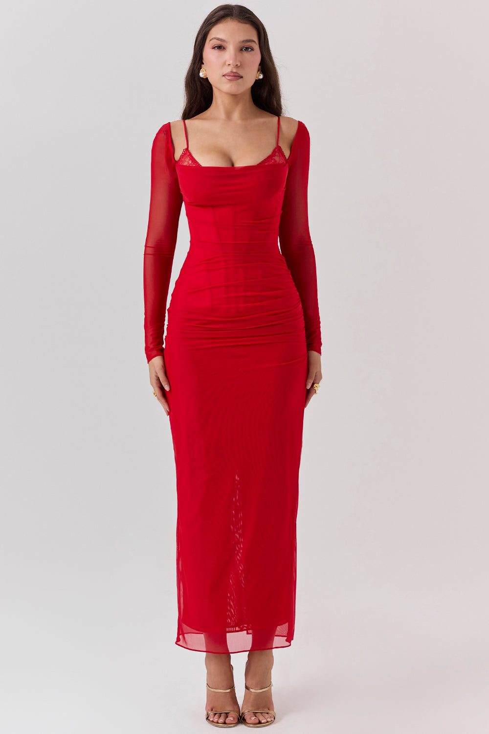 Robe Longue avec Manches Longues et Col V pour Femme - View 2