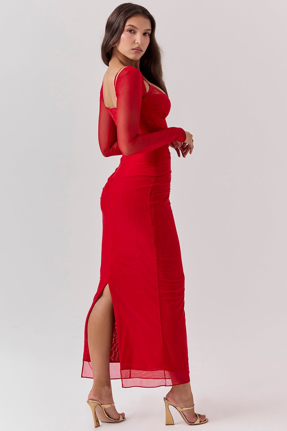 Robe Longue avec Manches Longues et Col V pour Femme - View 3