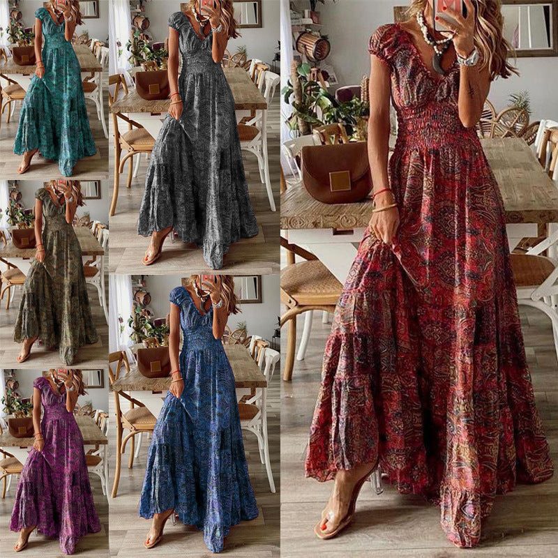 Robe Longue Bohème avec Volants pour Femme