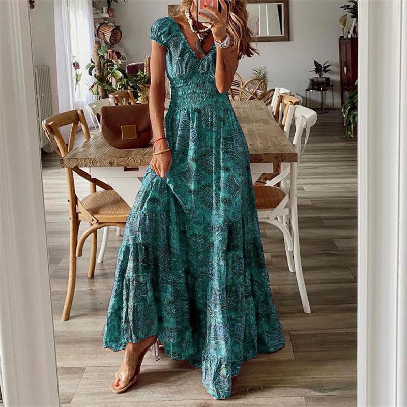 Robe Longue Bohème avec Volants pour Femme - Vert