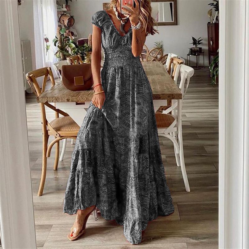 Robe Longue Bohème avec Volants pour Femme - Gris