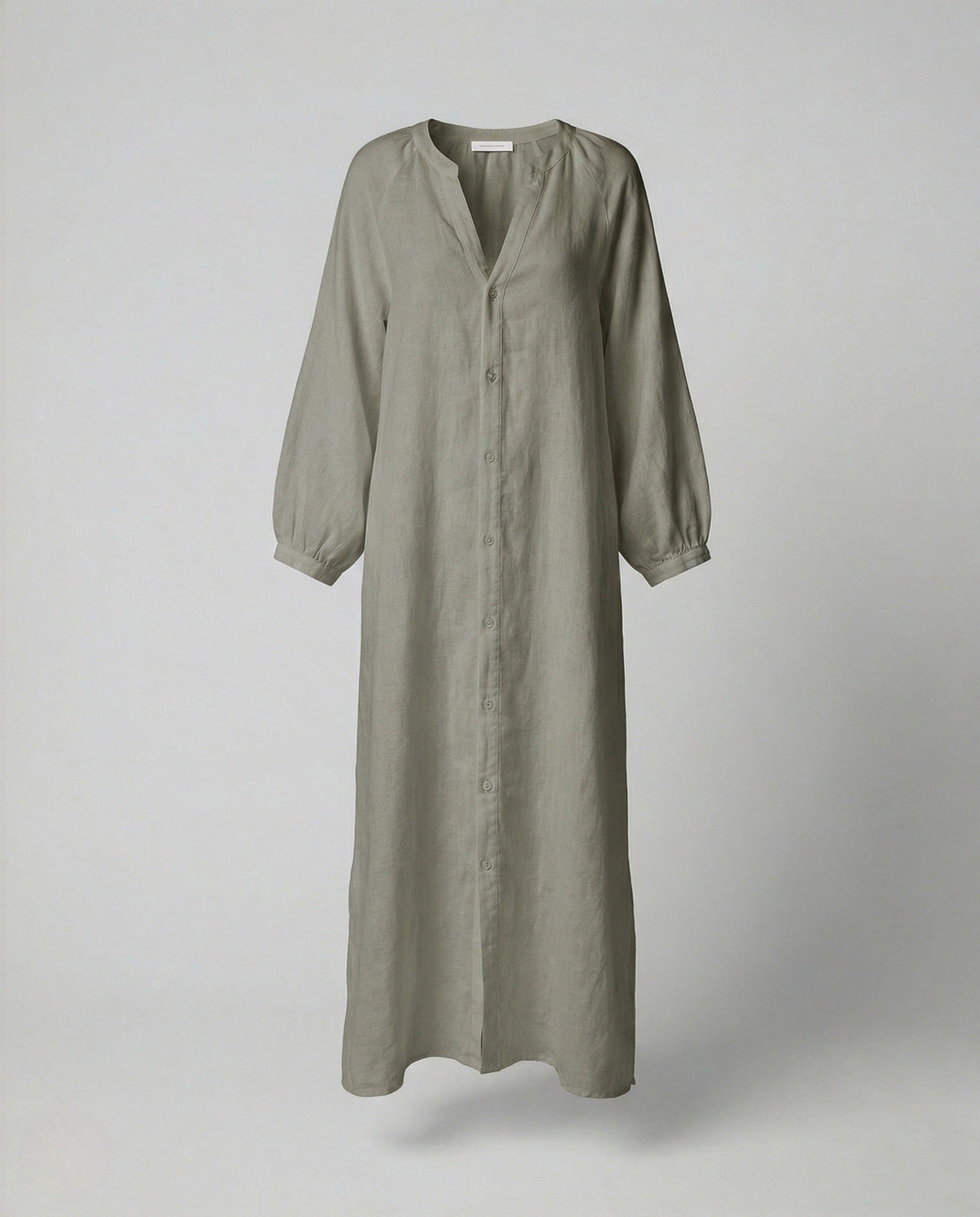 Robe Longue Boutonnée à Col V pour Femme - Gris