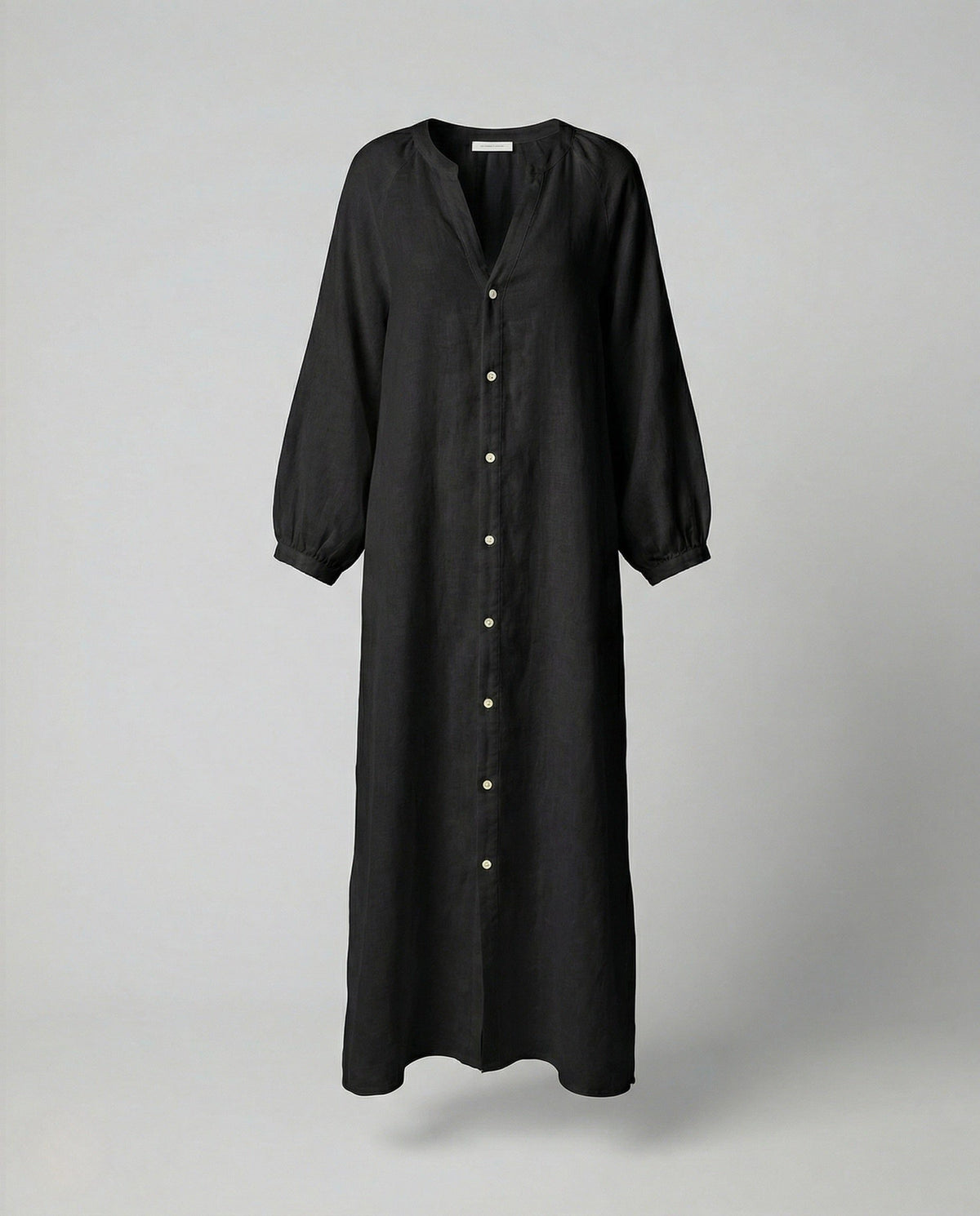 Robe Longue Boutonnée à Col V pour Femme - Noir