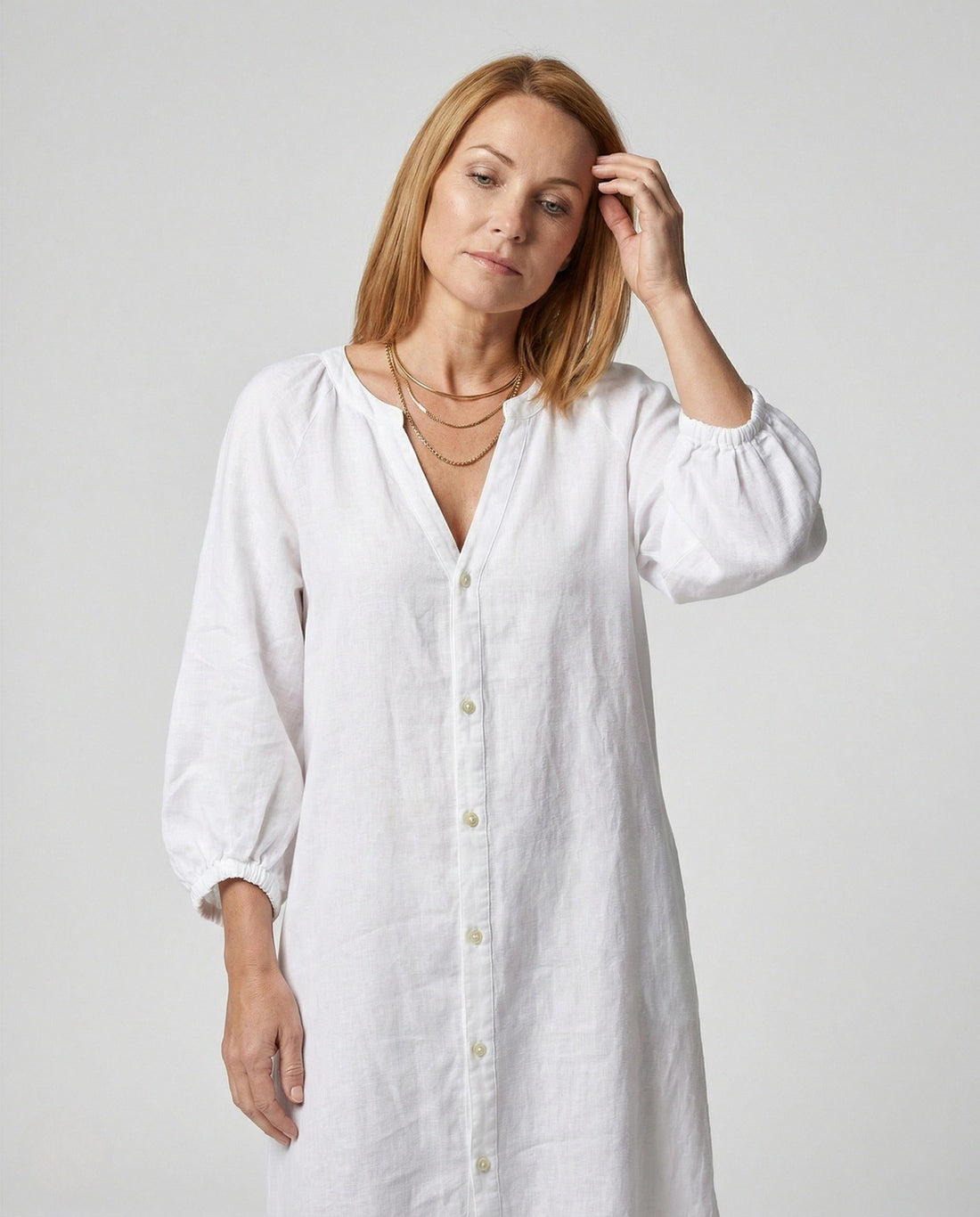 Robe Longue Boutonnée à Col V pour Femme