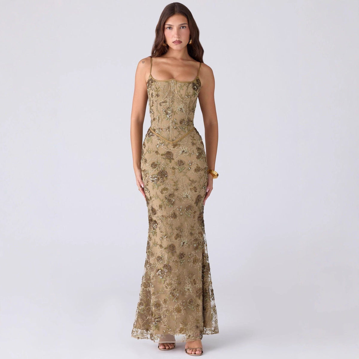 Robe Longue Brodée avec Corsage pour Femme
