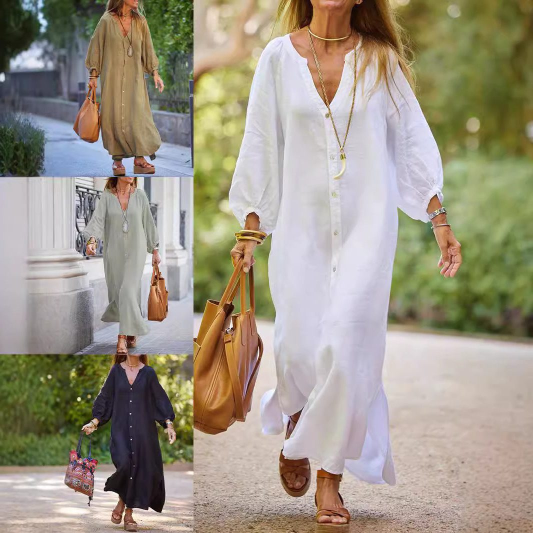 Robe Longue Chemise en Lin pour Femme