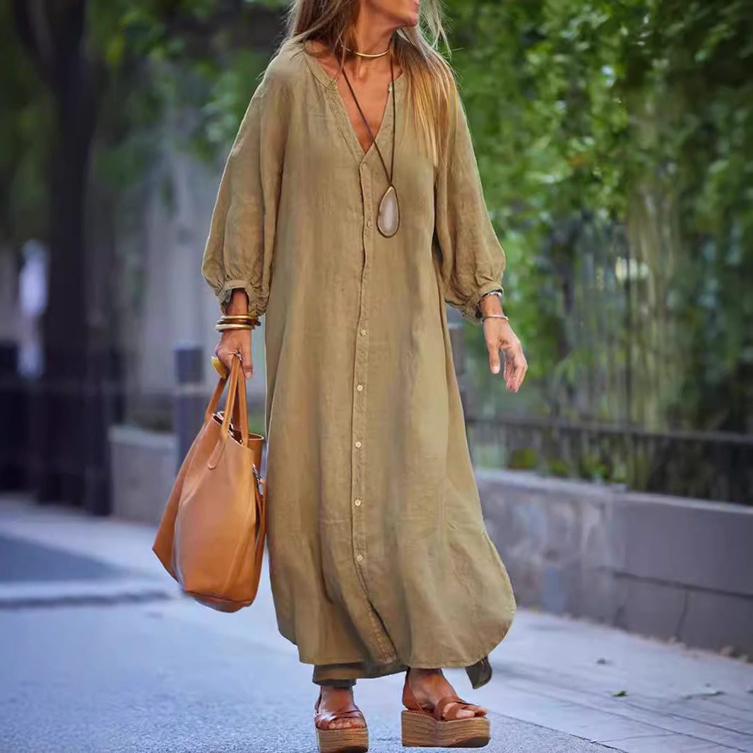 Robe Longue Chemise en Lin pour Femme - View 3