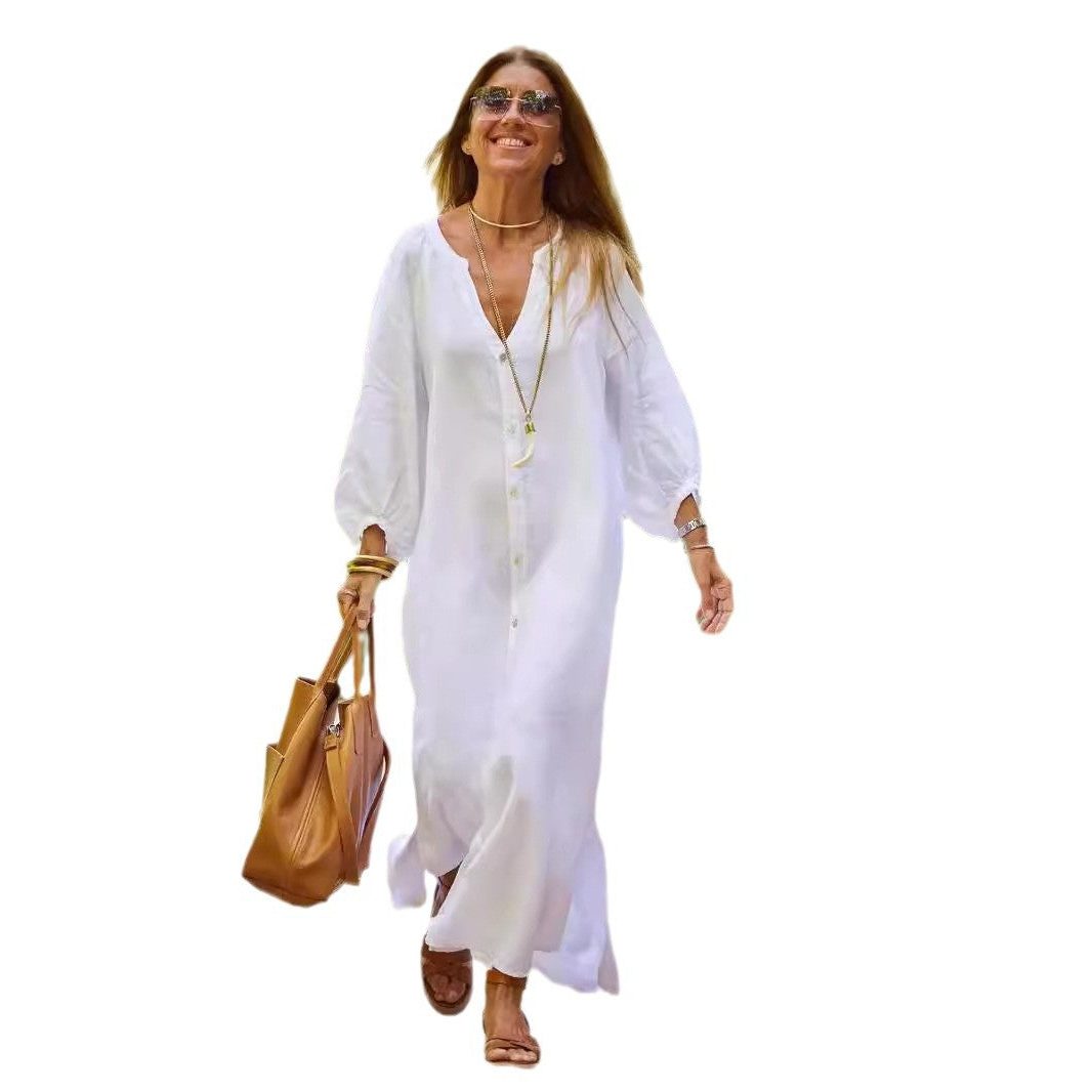Robe Longue Chemise en Lin pour Femme - View 5